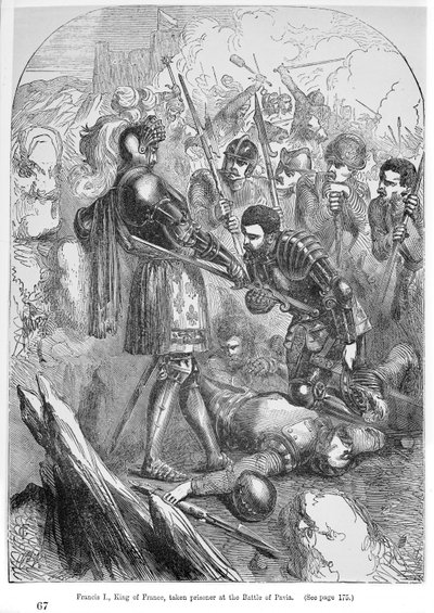 Francisco I (1495-1547) Capturado en la Batalla de Pavía en 1525 por Carlos Borbón (1490-1527), ilustración de libro de English School